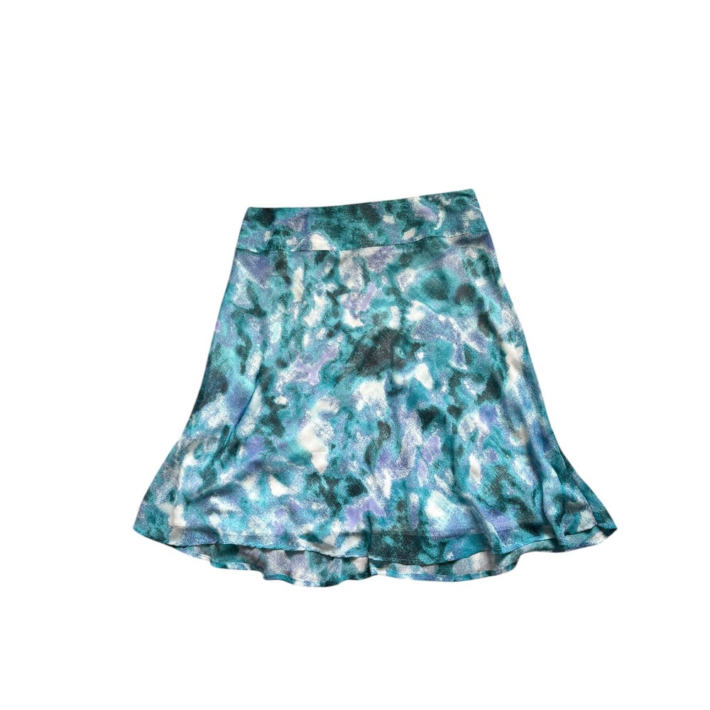 Cato Skirt Womens 14 Blue Teal Abstract Flowy Flounce Hem Lined A-Line